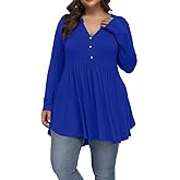 Gocolloa Plus Size Tops for Women Curvy Fall Long Sleeve Dressy Tops Button V Neck Henley Shirts Casual Flowy Tunic Blouses