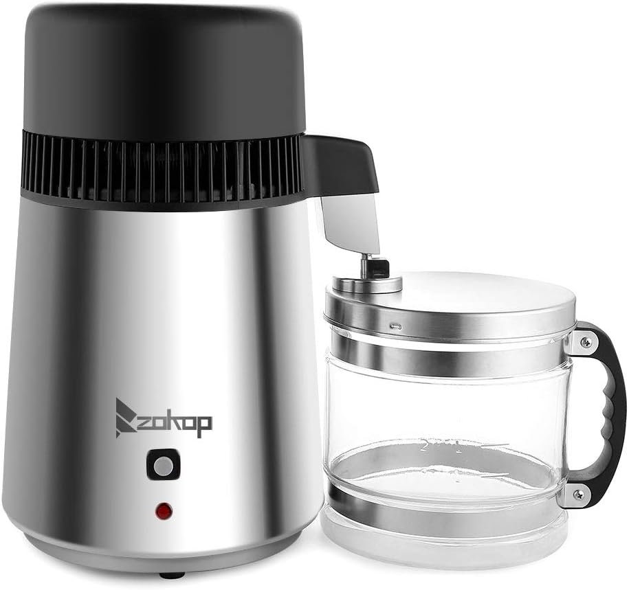 Vaticas ZOKOP ZB-2 4L 220V 750W Countertop Water Distiller Machine Fully Upgraded Stainless Steel Home Pure Water Purifier Filter White UK Plug