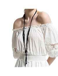 Collar, joyas trenzadas multicapa largas tipo carbón, vintage, para mujer, color negro (31 pulg. de largo)