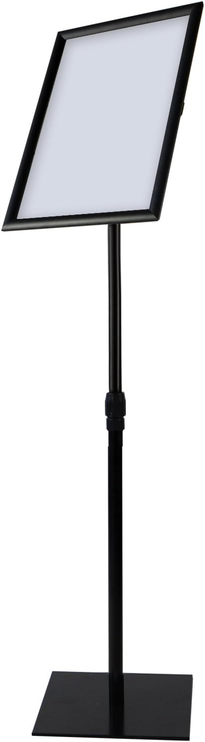 T-SIGN Adjustable Heavy Duty Pedestal Poster Stand, Square Steel Base, 11 x 17 Inch Aluminum Snap Open Frame, Vertical and Horizontal Displayed, Black : Office Products