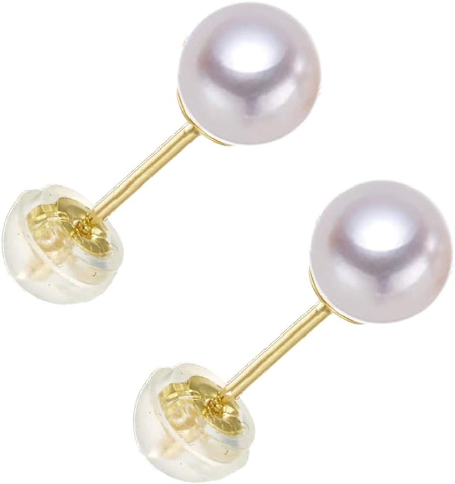 Mini Pearl Stud Earrings 18kt Solid Yellow Gold Post Natural Round Freshwater Cultured Pearl 4-4.5mm High Luster Commitment Pearl Earrings