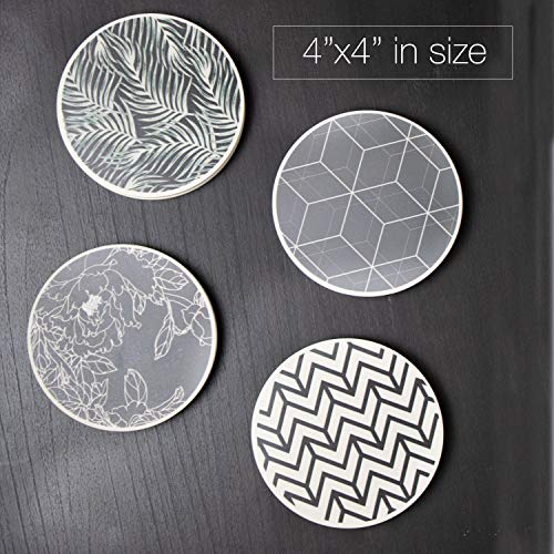 Coaster Set of 4 with Holder | Stone Drink Coasters Set, Absorbent with Beautiful Wood Holder | Made of Ceramic with Cork Back, Absorbs Spills - Thumbnail 4
