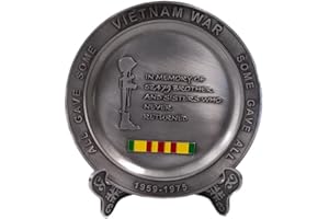 Trendy Zone 21 Vietnam War Collectable Pewter Plate with Brushed Nickel finish with Vietnam War Veteran logo imprinted Decorative with Display Stand Decoration Household Plates| 5.5 x 5.5 x 0.25