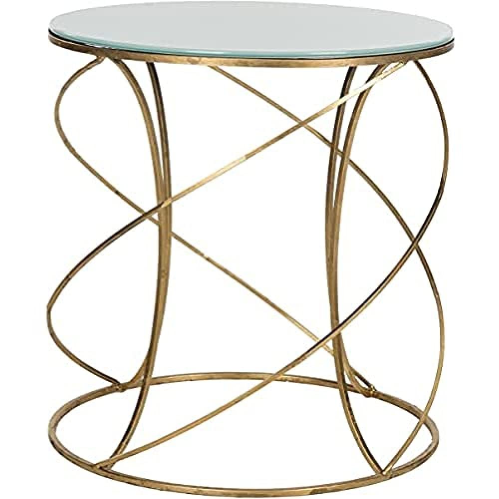 SAFAVIEH Glam Accent Table with Iron Legs, in Gold and White, 51 X 51 X 53.84