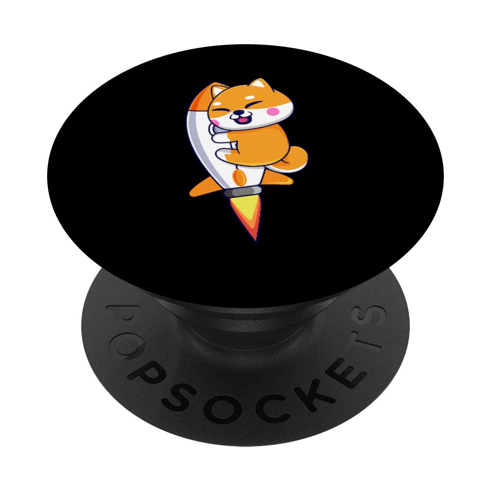 Cute Happy shiba inu dog on a rocket astronaut moon galaxy PopSockets Swappable PopGrip