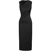 CIDER Women's Cocktail Dress Asymmetrical Neck Ruched Formal Dresses Bodycon Long Maxi Wedding Guest Dresses for Summer