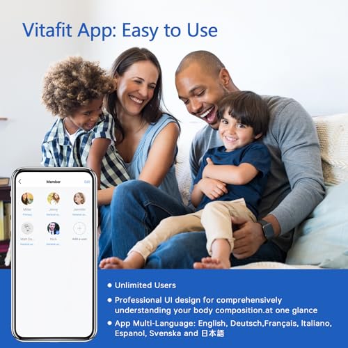Vitafit High Accuracy 0.05 kg from Our Professional Factory Since 2001, Smart Digital Impedentiometric Scale with App Body Weight, BMI, Muscle, 180 kg, LED, Black