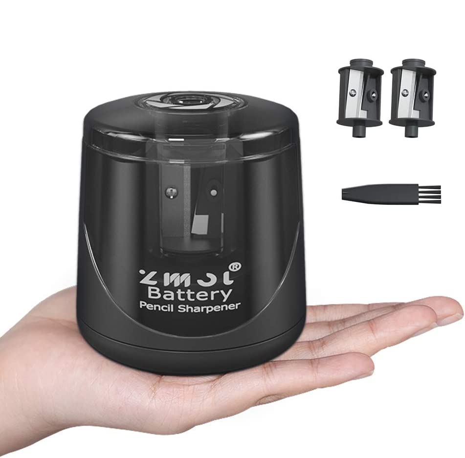 ZMOL Battery Powered Electric Pencil Sharpener,Small Battery Operated Colored Pencil Sharpeners Portable for Kids,Fast Sharpen, Suitable for No.2/Colored (6-8mm), School/Classroom/Office/Home Black
