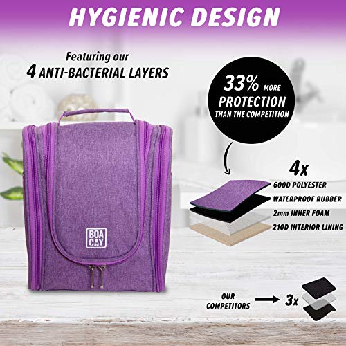 Boacay Premium Hanging Travel Toiletry Bag for Women and Men | Hygiene Bag | Bathroom and Shower Organizer Kit with Elastic Band Holders for Toiletries, Cosmetics, Makeup, Brushes - Thumbnail 5