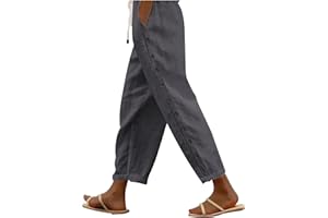 Women's Cotton Linen Pants Straight Leg Cotton Linen Pant Drawstring Elastic Waist Casual Pants Summer Beach Pant with Pocket