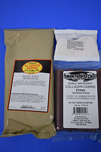 Snack Stick seasoning and casings for 25 lbs of meat. PLUS Cure. 21mm collagen casings