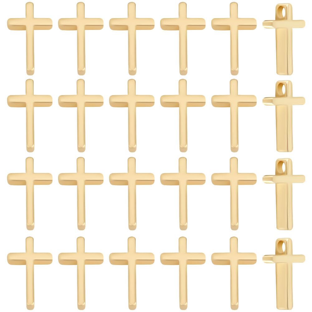 Beebeecraft 1 Box 50Pcs Cross Charms 18K Gold Plated Brass Jesus Christ Cross Pendants Charms for Jewellery Necklaces