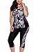 AlvaQ Women's Plus Size Two Picec Swimsuits Tank Floral Tankini with Capris Bottom(M-3XL)