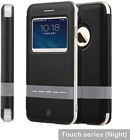 For iPhone 6 (4.7) Case, Fernando Zou Luxury Case for Apple iPhone 6 4.7 Inch Ultra Thin [ Touch Series ] Smart Window View Hybrid PU Leather and Soft TPU Folio Flip Stand Case [ Magnetic ] With Metal Sensor Case + Film + 24K Radiation Paste ( Black )