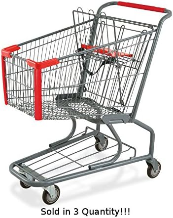 3 New Small Metal Shopping Cart with Bottom Tray Gray Powder Coat (90-liter)