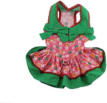 Dress Dog Puppy Overalls Doll Lovely Floral Printing Bowknot Pet Clothes (Size L)