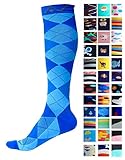 Compression Socks (1 pair) for Women & Men - Easywear Series - Best Graduated Athletic Fit for Running, Nurses, Flight Travel, & Maternity Pregnancy - Boost Stamina & Recovery (Blue Argyle, L/XL)