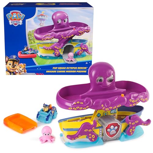 PAW Patrol Pup Squad Octopus Rescue Playset, 2.5-Inch Chase Toy Car & Baby Octopus Figure, Pretend Play Kids Toys for Boys & Girls Ages 3 and Up