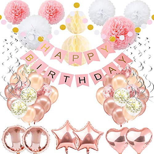 Birthday Decorations Balloon Banner – Rose Gold Happy Birthday