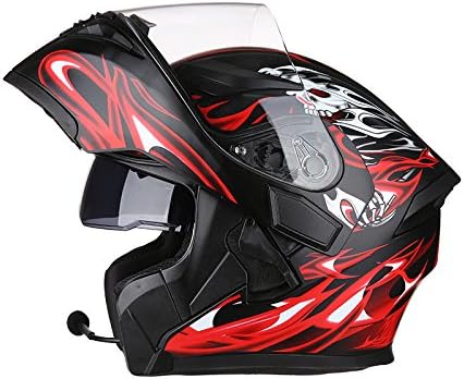 DFUCF Motorcycle Helmet Male And Female Safety Bluetooth Headset Built-in Flip Winter Helmet Black,6-XL