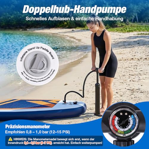 Warmounts 350 cm Large Inflatable SUP Board, 86 cm Extra Wide Stand Up Paddle Board, 2-in-1 ISUP Paddle Board with Kayak Seat & Double Paddle for Beginners and Adults, Pump and Backpack, 190 kg