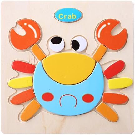 One Set Kids Jigsaw Puzzle Cartoon Animals Wooden Kids Education Learning Toys (Crab)