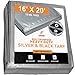 Heavy Duty Poly Tarp - 16' x 20' - 10 Mil Thick Waterproof, UV Blocking Protective Cover - Reversible Silver and Black - Laminated Coating - Grommets - by Xpose Safety