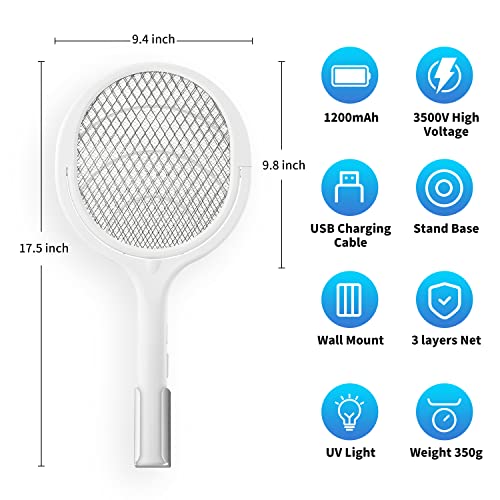 Dailytop Electric Fly Swatter, Rotatable Indoor Bug Zapper Racket, USB