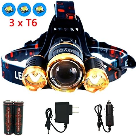 SEYOR Ultra Bright LED Headlamp 4 Mode Zoomable Focus Headlight with Rechargeable 18650 Battery(X2) and Charger(x2) for Camping Fishing Riding Hiking Reading