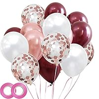 Bridal Party Balloons Decoration Pack of 48 - Burgundy White Latex Balloons and Rose Gold Confetti Balloons,12 Inch