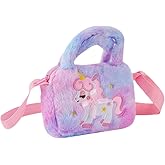 LOGOFUN Plush Unicorn Tote Bag Plush Crossbody Handbags Rainbow Fluffy Fuzzy Unicorn Purse Bag for Kids Gift (Purple)