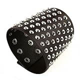 HZman Unisex Genuine Brown Black Leather Gauntlet Wristband Wide Metal Spike Studded Arm Armor Cuff