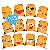 Emoji Drawstring Backpack, Pouch Sackpack Lightweight Pull String Dancing Bags, Casual Fashion Expression Shoulders Daypack with Zipper for School/Gym/Birthday Party. ... (Orange)