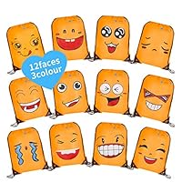 Emoji Drawstring Backpack, Pouch Sackpack Lightweight Pull String Dancing Bags, Casual Fashion Expression Shoulders Daypack with Zipper for School/Gym/Birthday Party. ... (Orange)