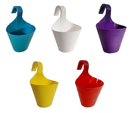 Plastic Hanging Planter, Lily Hook Pot with Lock, Multicolor, 5 Pieces 6 in Size