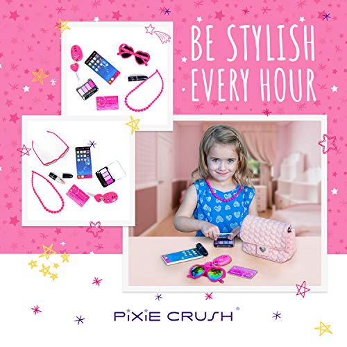 PixieCrush Pretend Play Purse & Makeup for Girls - Fun Little Girl Cosmetics Toys Set with Pretend Makeup, Eyeshadow, Cell Phone, Kids Lipstick, Sunglasses & Keys - Thumbnail 5