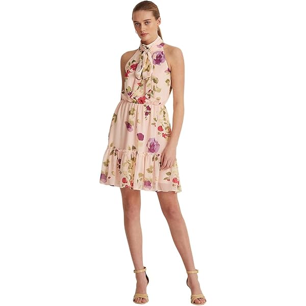 Lauren Ralph Lauren Floral Crinkled Georgette Dress Orange Lauren Ralph Lauren Floral Crinkled Georgette Dress Orange
