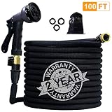 Gospire 100ft Expandable Garden Hose - Strongest Flexible Water Hose with Triple Latex Core+On/Off Valve+3/4" Connectors+8 Pattern Spray and Storage Sack - Doesn't Leak & Kink, Extra Strength Fabric