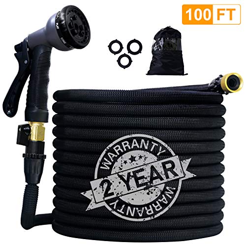 Gospire 100ft Expandable Garden Hose - Strongest Flexible Water Hose with Triple Latex Core+On/Off Valve+3/4" Connectors+8 Pattern Spray and Storage Sack - Doesn't Leak & Kink, Extra Strength Fabric