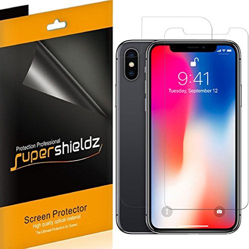 Supershieldz for Apple iPhone X [Front + Back] Full Body Screen Protector, [3 Front and 3 back] Anti-Bubble High Definition Clear Screen Shield -Lifetime Replacements Warranty