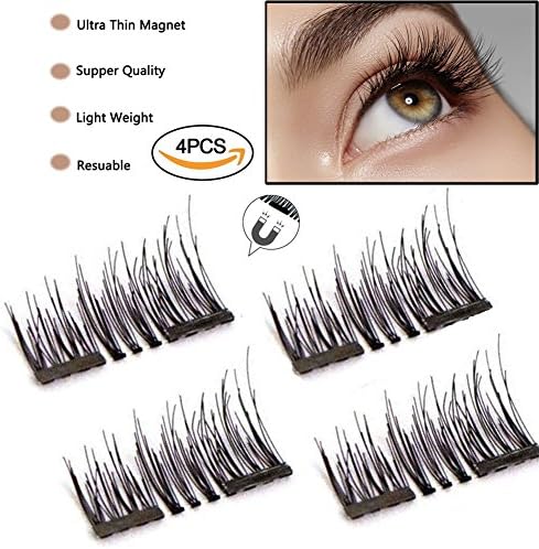 ABCDOK 3D False Magnetic Eyelashes, Mess-Free Reusable Lashes Beautiful Natural Enhanced Eyes, Volumized Lashes (1 Pair, 4 Pcs) (1 set) Ultra thin Fiber for Natural Look,Best Fake Lashes