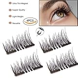 ABCDOK 3D False Magnetic Eyelashes, Mess-Free Reusable Lashes Beautiful Natural Enhanced Eyes, Volumized Lashes (1 Pair, 4 Pcs) (1 set) Ultra thin Fiber for Natural Look,Best Fake Lashes