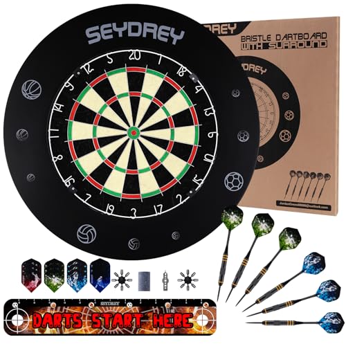 Dartscheibe Kork mit PU Schutzring,Dartscheibe Steeldart mit Schutzring Steeldartscheibe Profi mit Pfeilen 6 Dartpfeile
