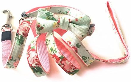 Joopet Flower Print Basic Nylon Cotton Puppy Pet Dog Collar and Leash with Bow Puppies Leads & Collars Set Available