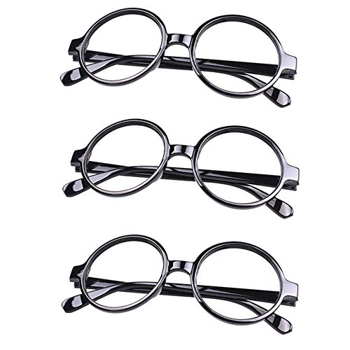 FancyG® Retro Geek Nerd Style Round Shape Glass Frame NO LENSES Costume Eyewear 3 Pieces Set