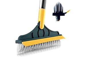CRAFTINAROUND 2 in 1 Cleaning Scrub Brush Grout Brush Scrape Floor Scrub Brush with Long Handle V-Shape Stiff Bristle Brush Scrubber with Squeegee 120°Rotating Magic Broom Brush for Cleaning Bathroom Glass Wall