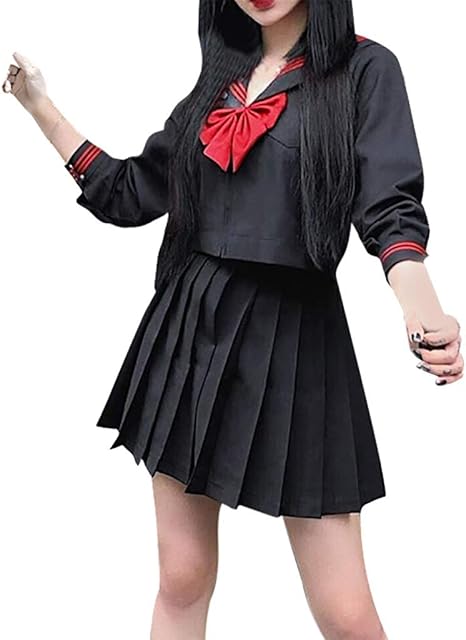 Amazon ずっと北 ハロウィンコスチュームレディースコスプレセーラー服無地 ハロウィンパーティーダークシリーズjkシャツ制服 女子高生セクシーコスチューム仮装 蝶結びプリーツスカート 日本の制服コスプレスーツ ハロウィン定番キャラクタコスプレ 学園祭り