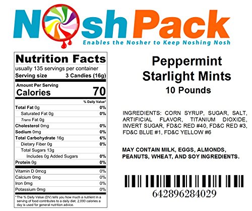 Nosh Pack Peppermint Starlight Mints Individually Wrapped Candy Bulk 10 Pounds - Approx. 800 Mints - //medicalbooks.filipinodoctors.org