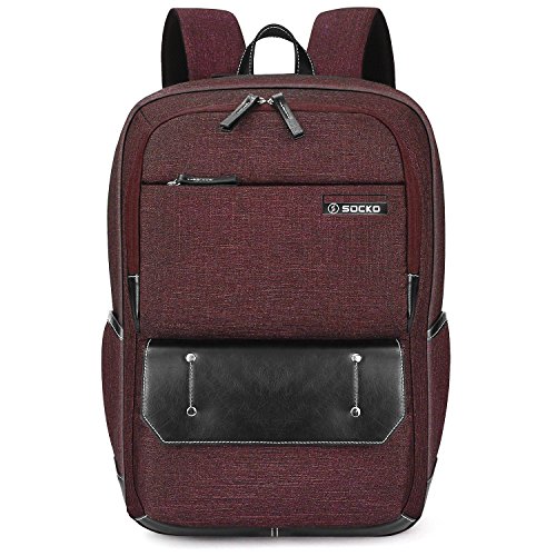 Laptop Backpack,SOCKO Stylish Water Resistant Travel Business Backpack for Men / Women Durable Lightweight Casual Daypack College School Backpack for Up to 17.3 Inch Laptop / MacBook Computer,Red