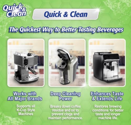 Quick & Clean [6-Pack] Keurig Cleaning Pods - K Cup Cleaner Pod For Keurig - 2.0 Coffee Machine Compatible, Removes Stains, Non-Toxic and Eco-Friendly